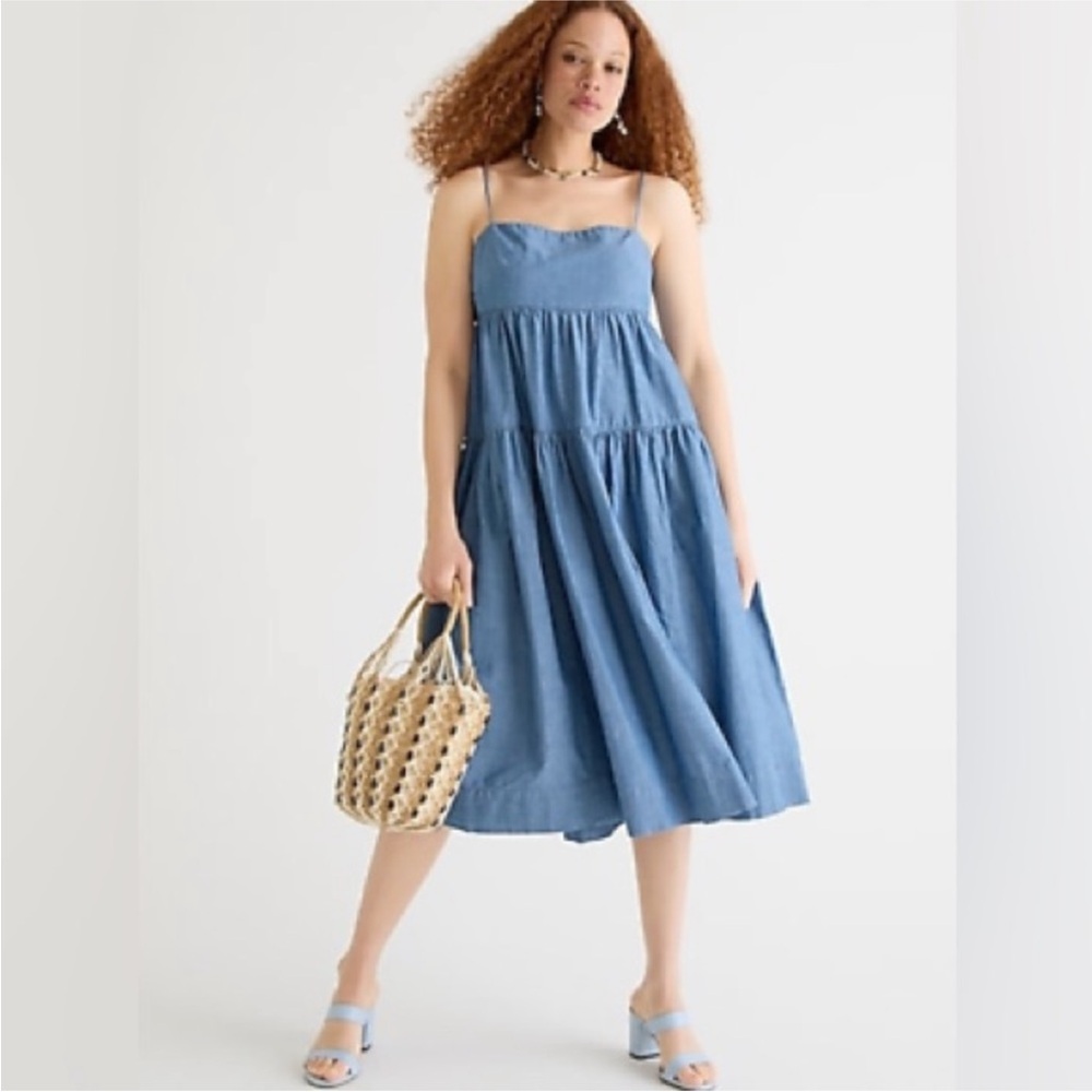 JCrew Denim Blue Spaghetti Strap Dress 8